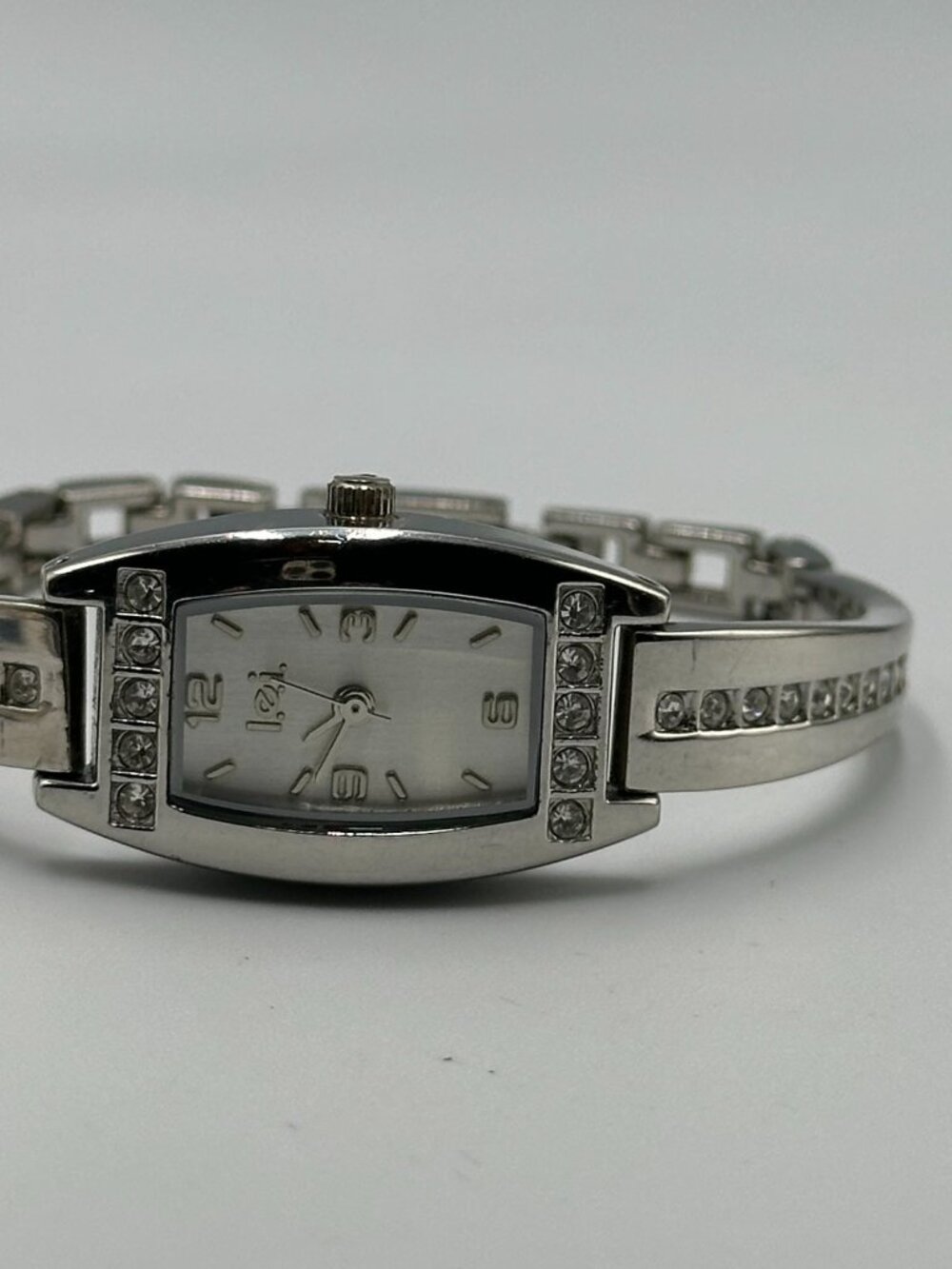 3/$30 L.E.I. Watch Women Silver Tone Barrel Case Rhinestone Accents 7" — image 6 of 8